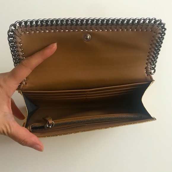 Very Rare! Stella McCartney Metallic Gold Python Falabella Wallet Vegan - Picture 7 of 13